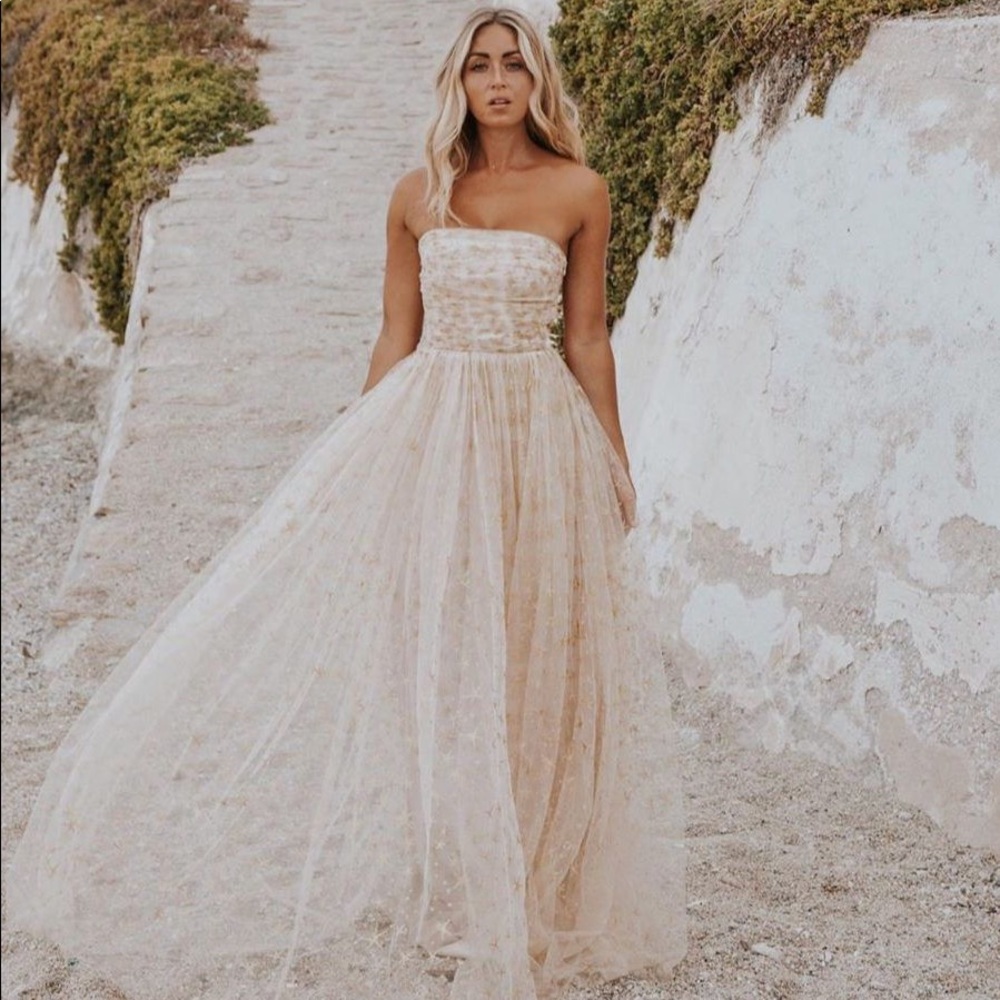 NWT Joanna August Brenda Star Tulle Dress in Champagne from BHLDN
